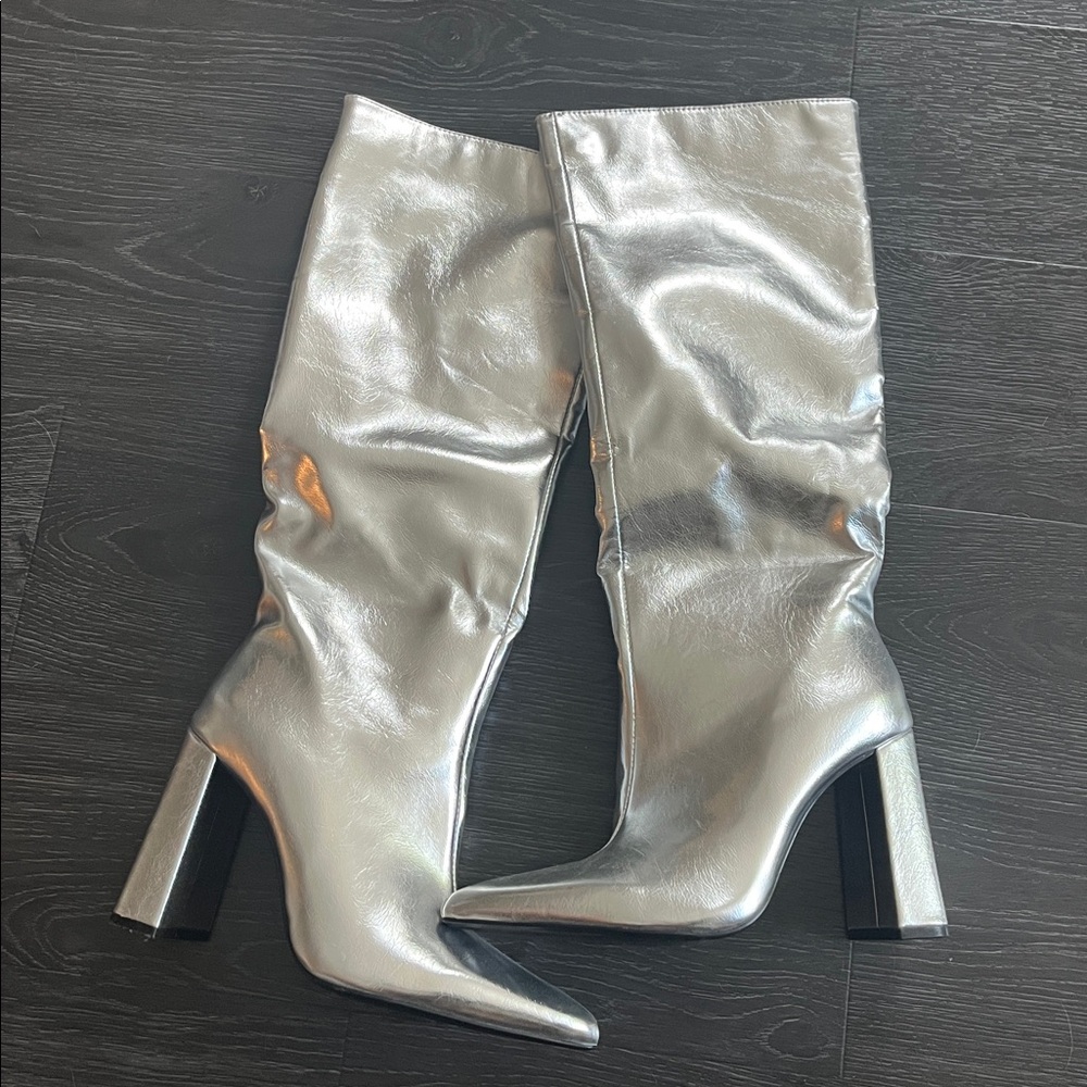 Silver Knee-High Boots